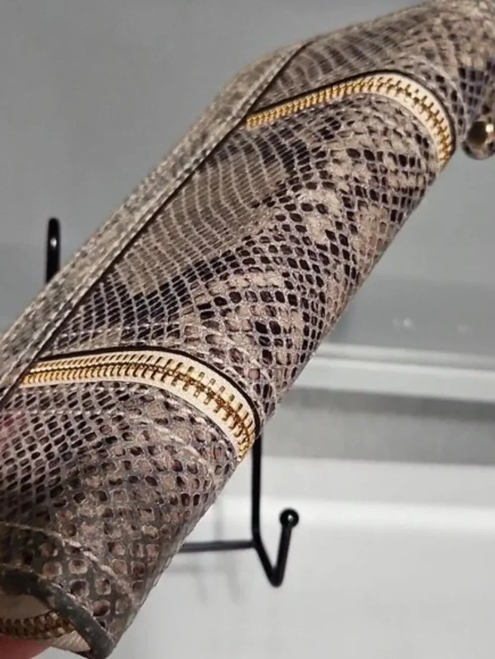 Michael Kors Taupe Snake Embossed Zip-Around Wallet with Gold Hardware